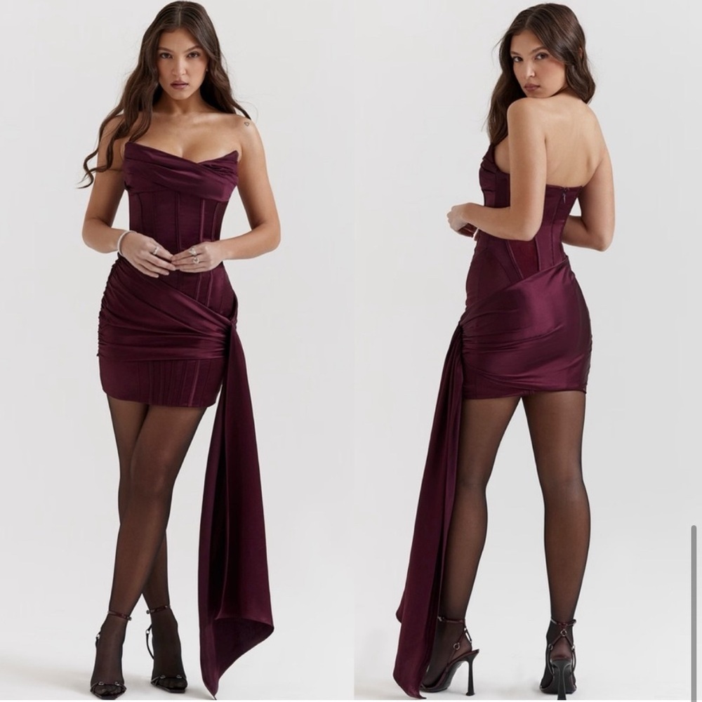 HOUSE OF CB 'Loubella' Mulberry Strapless Corset Dress NWOT wine - Picture 4 of 8
